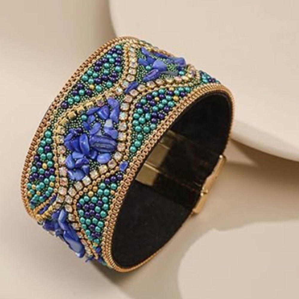 Jewelry Archives - Vibrant Mosaic Bracelet in Blue, Green, and Gold